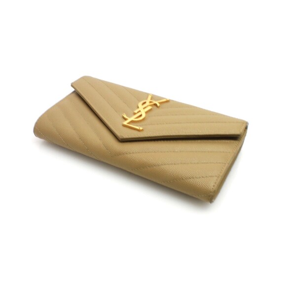 Saint Laurent Monogram Flap Wallet Beige Matelasse Chevron Beige Leather YSL - Picture 3 of 10
